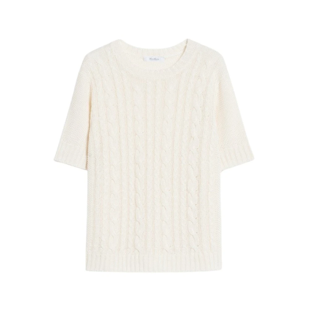 Max Mara Linne Crewneck Stickad Palm Mönster Beige, Dam