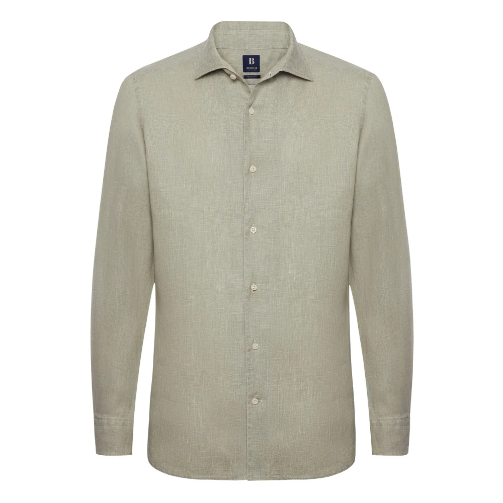 Boggi Milano Regular Fit Linnen Overhemd Green Heren