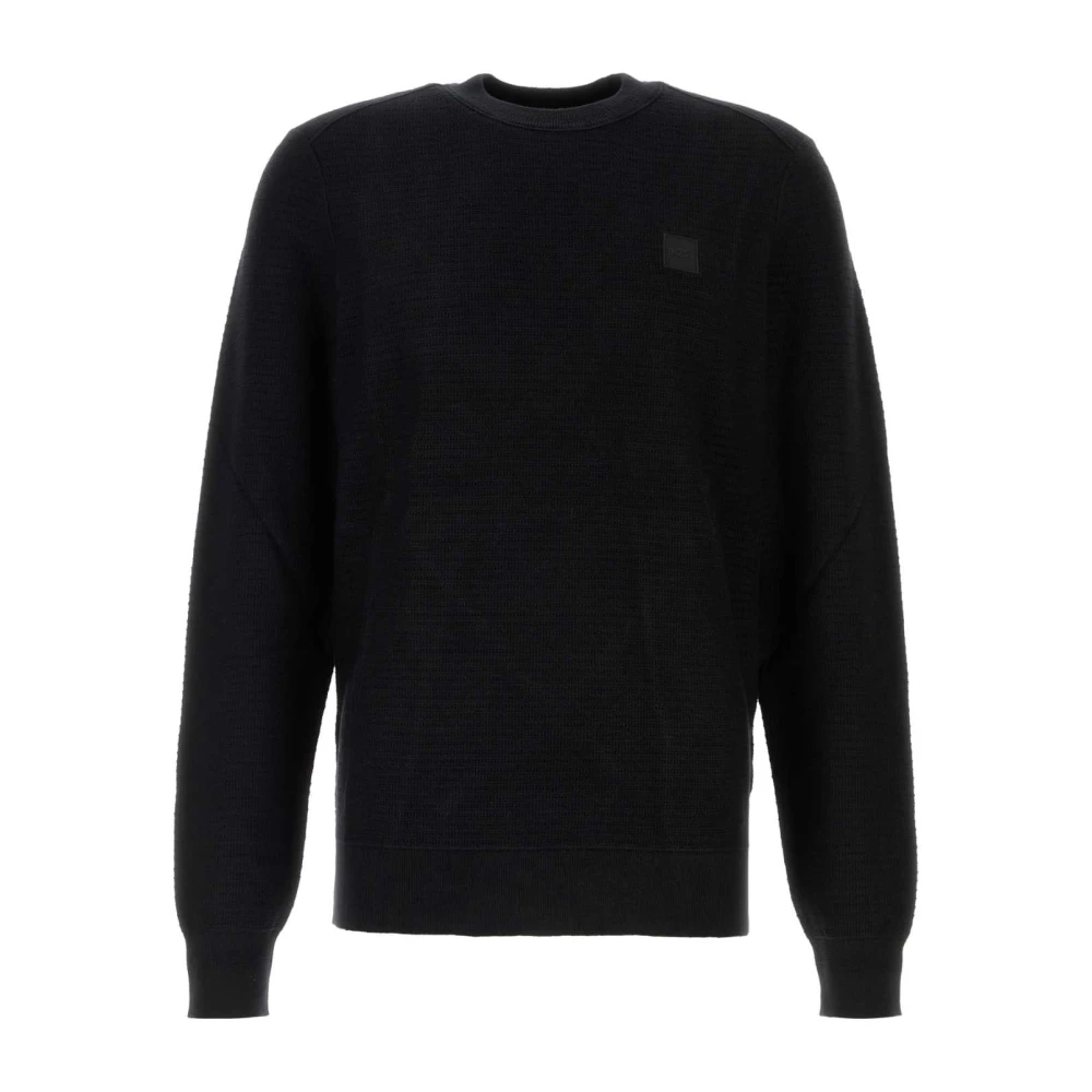 Boss Zwarte Katoenmix Gebreide Trui Black Heren