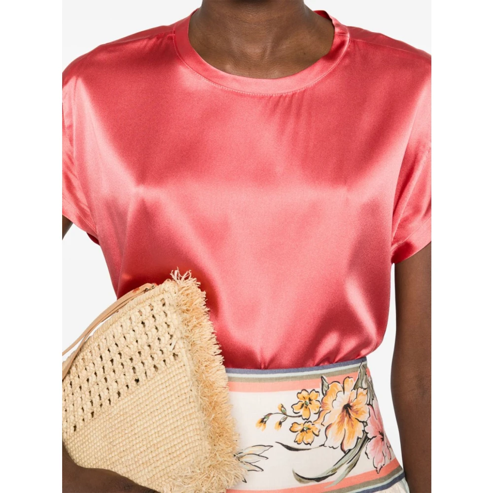 pinko Rode Zijden Korte Mouw Shirt Red Dames