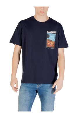 t-shirt-bleu-imprime-manches-courtes