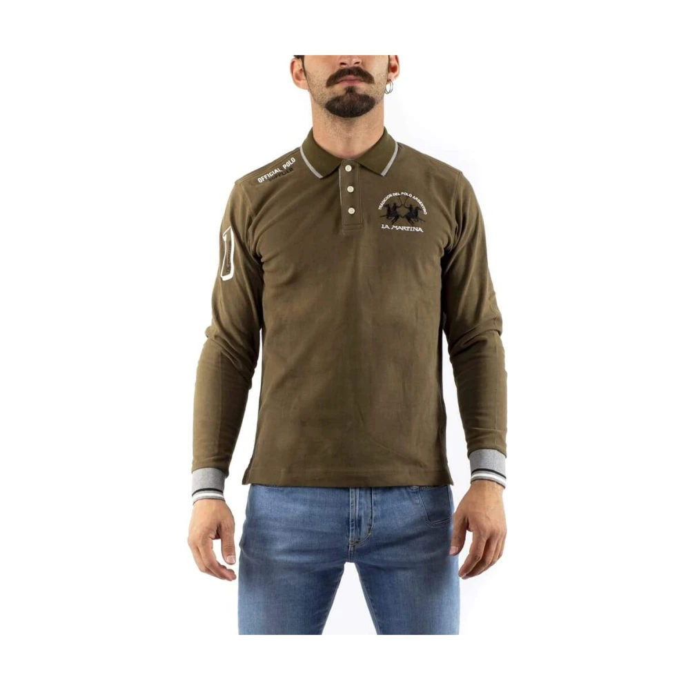 La Martina Men's Green Polo Shirts,, Striped Long Sleeve Polo Shirt Large
