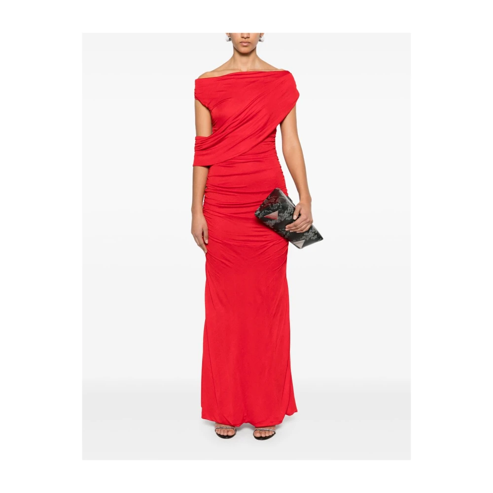Blumarine Rode Stretch Viscose Lange Jurk Red Dames