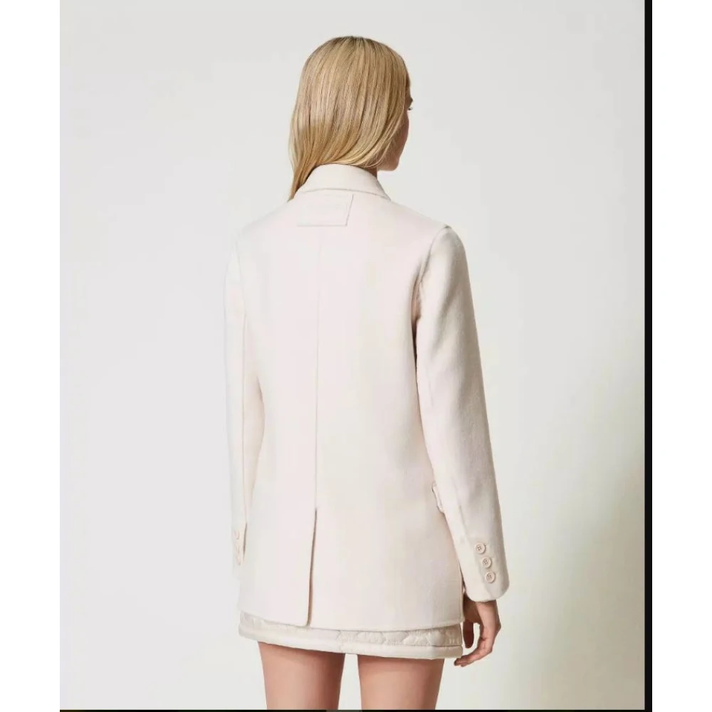 Twinset Dubbele Wollen Jas Schone Lijn Beige Dames