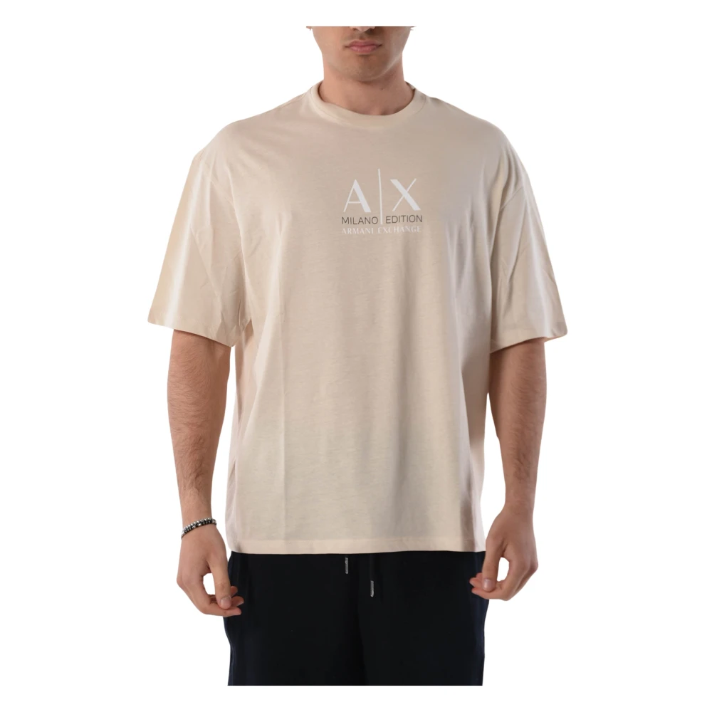 Armani Exchange Katoenen T-shirt met voorlogo Beige Heren