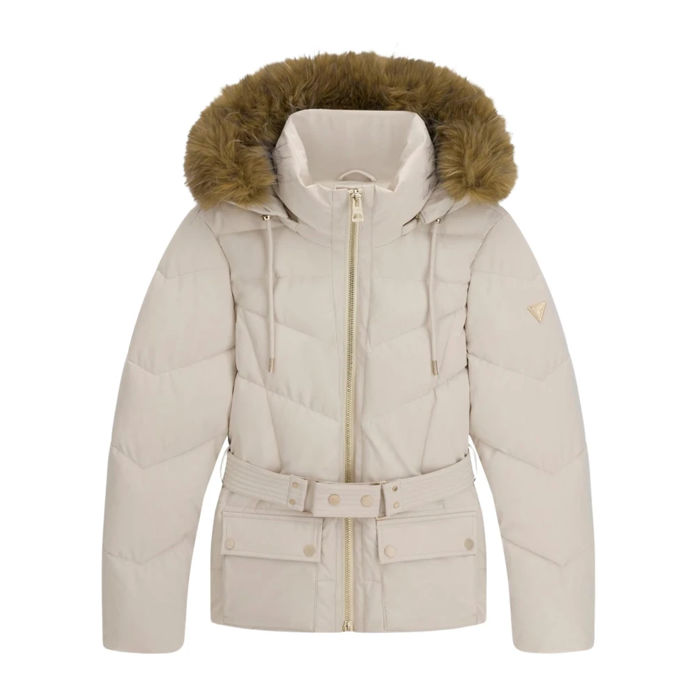 Guess Women's Beige Cropped Belted Puffer Jacket New Fatema - Image 2