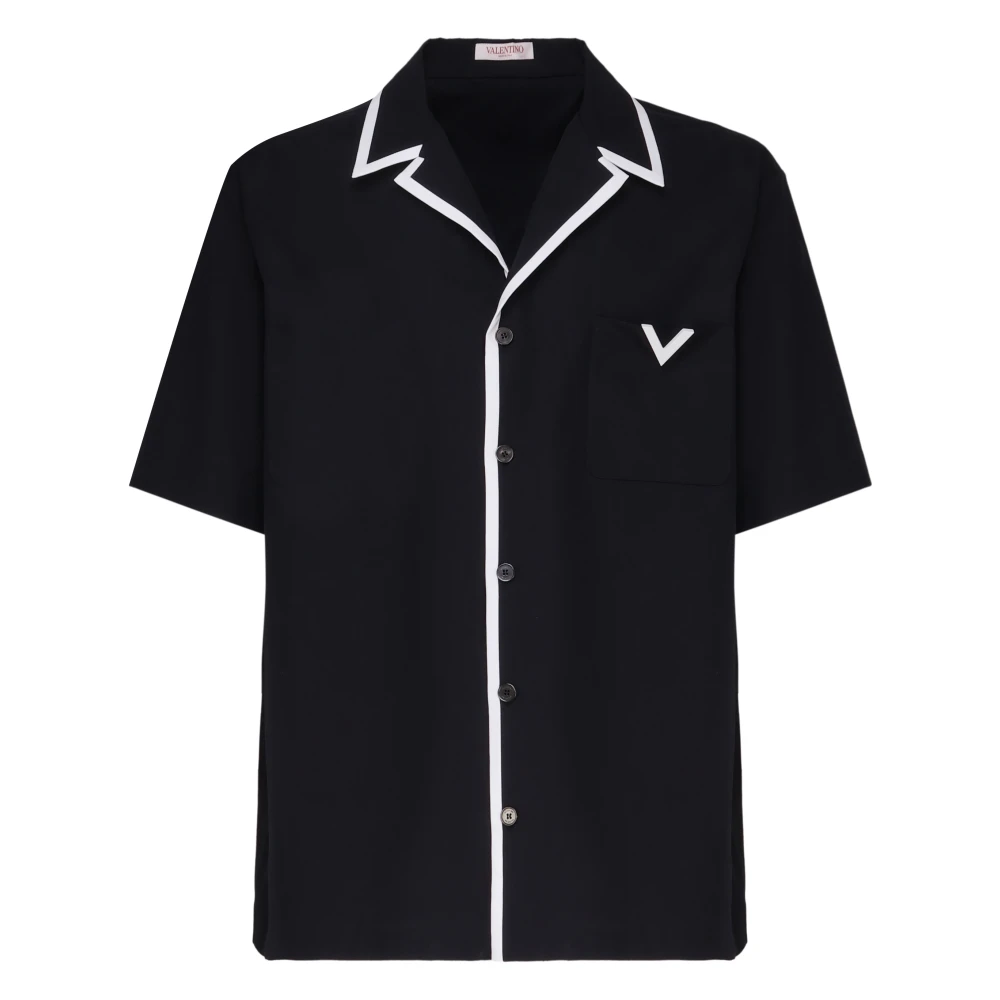 Valentino Garavani Blauw Katoenen Shirt Korte Mouwen Marine Blue Heren