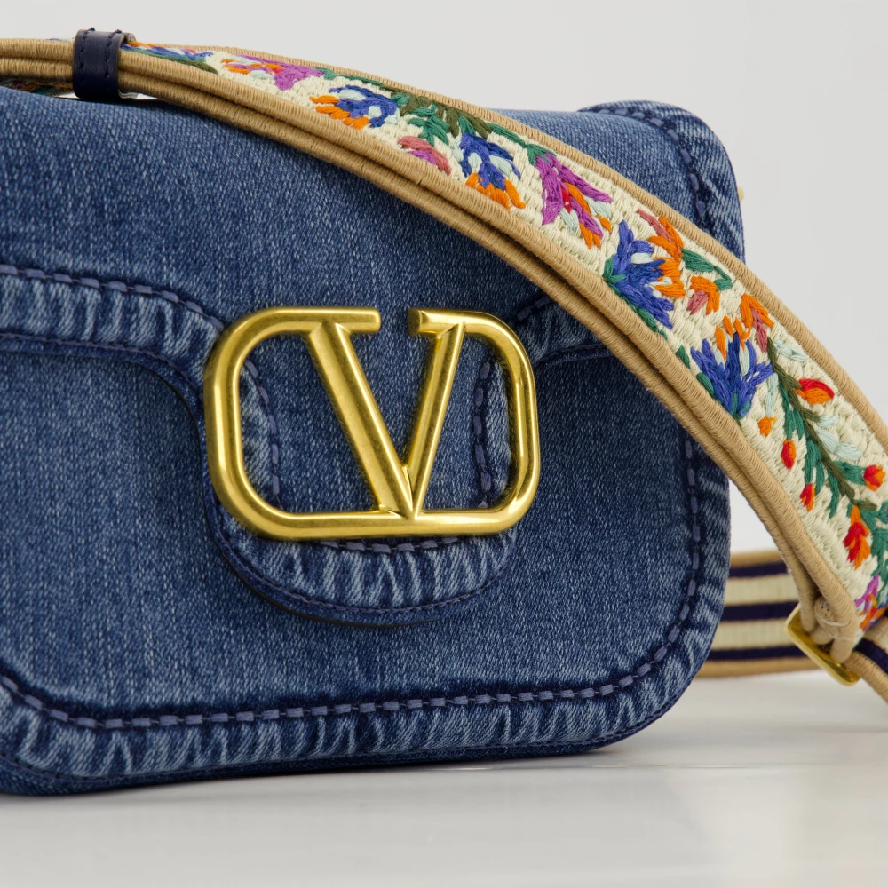 Valentino Garavani Blauwe VLogo Denim Schoudertas Blue Dames