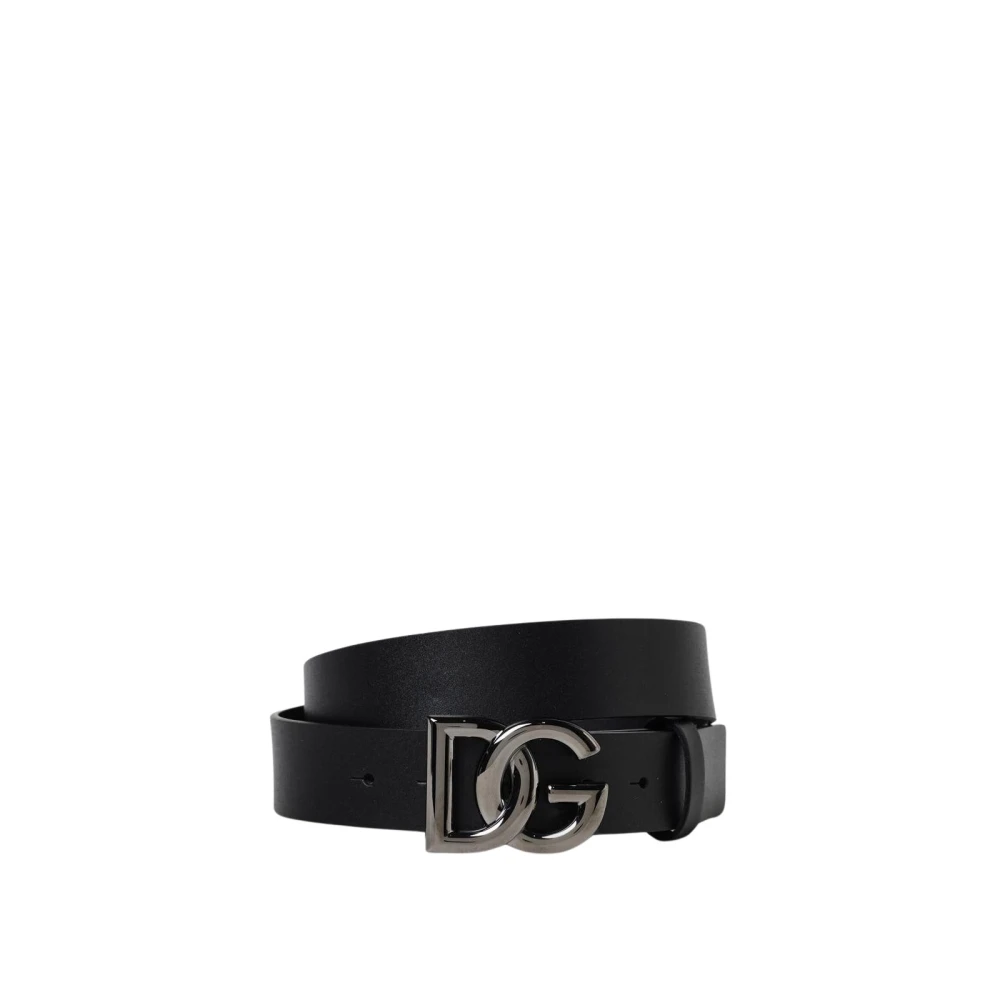 Dolce & Gabbana Men's Black Belts,, Leather Belt With Dg Buckle Medium