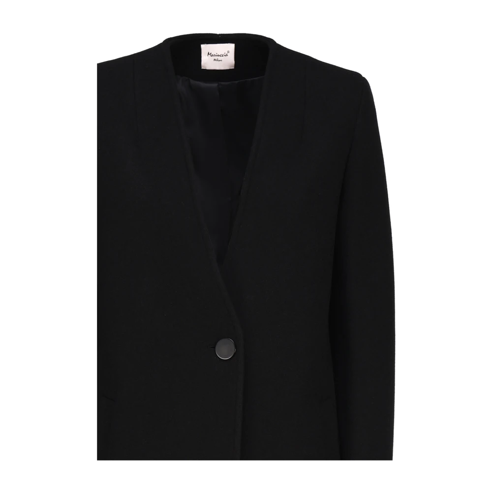 Mariuccia Milano Zwarte Lange Jas met Riem Black Dames