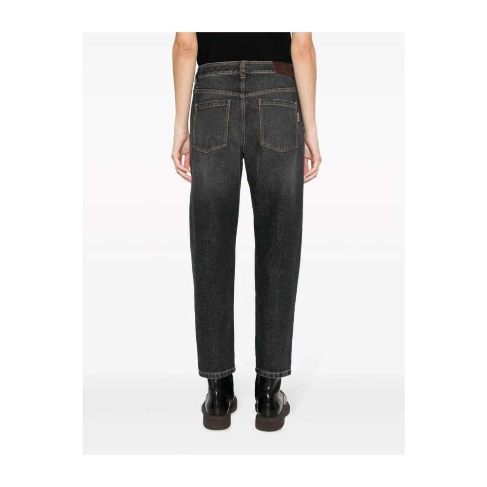 BRUNELLO CUCINELLI Hoge Taille Rechte Pijp Jeans in Houtskoolgrijs Black Dames
