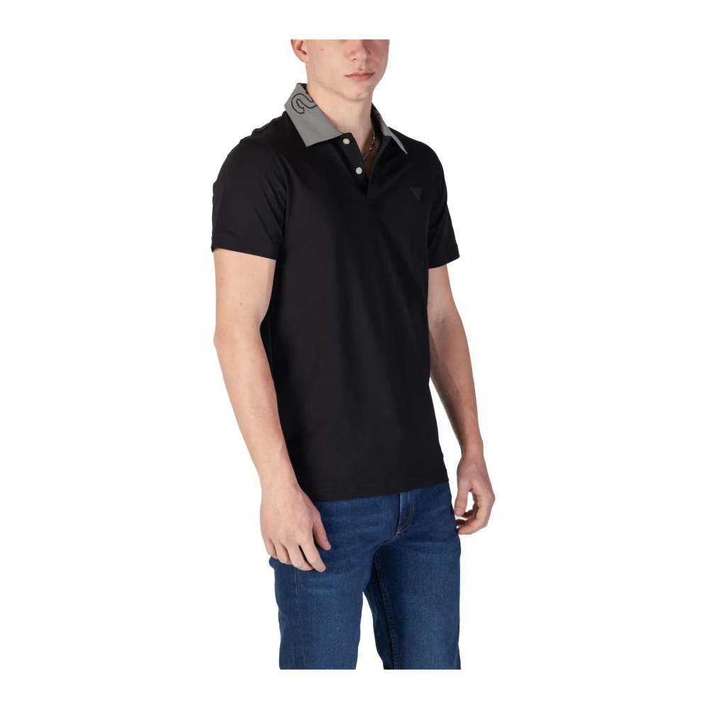 Guess Zwarte Polo met Knoopsluiting Black Heren