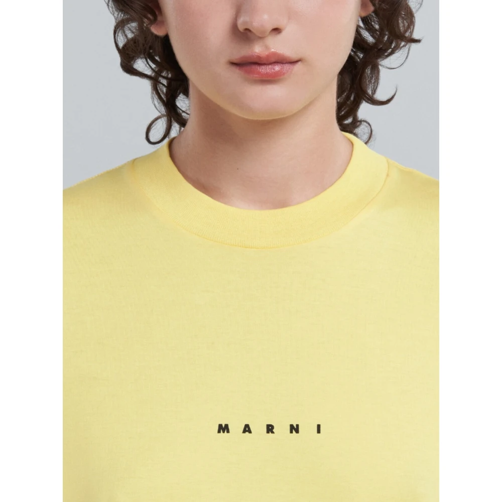Marni Logo Print Biologisch Katoen T-shirt Yellow Dames