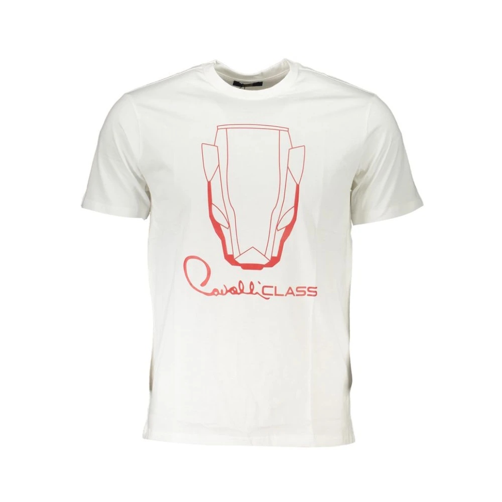 Cavalli Class Wit Katoenen Bedrukt Ronde Hals T-Shirt White Heren