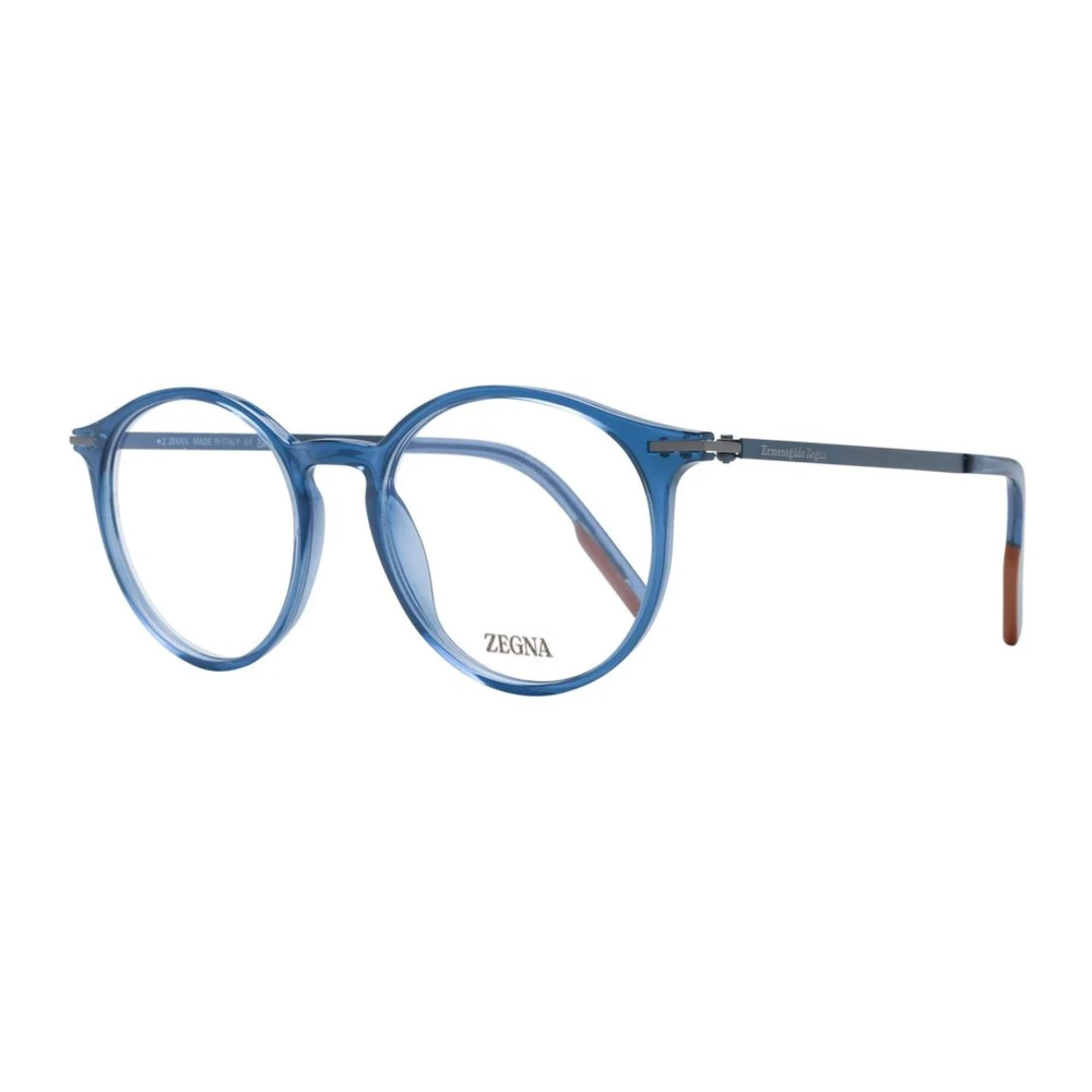 Ermenegildo Zegna Blauwe Ronde Plastic Titanium Optische Monturen Blue Heren