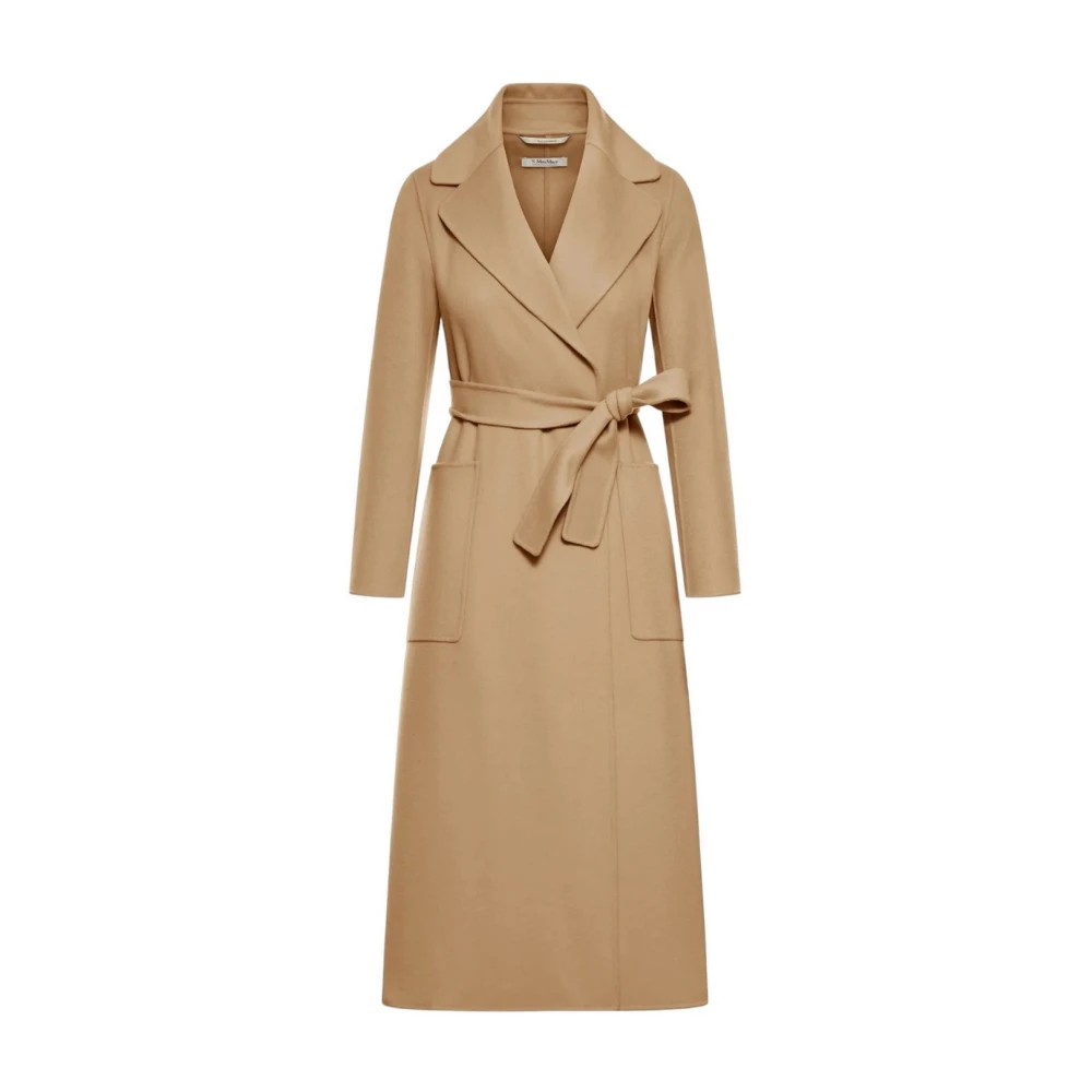 Max Mara Studio Kameel Wollen Jas Met Ceintuur Silhouet Brown Dames