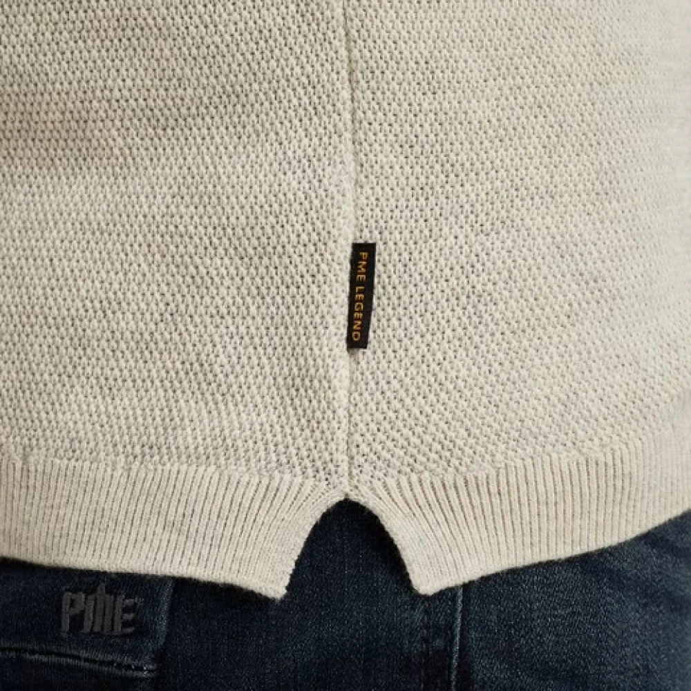 PME Legend Gebreide Polo Shirt met Unieke Schouderstructuur White Heren