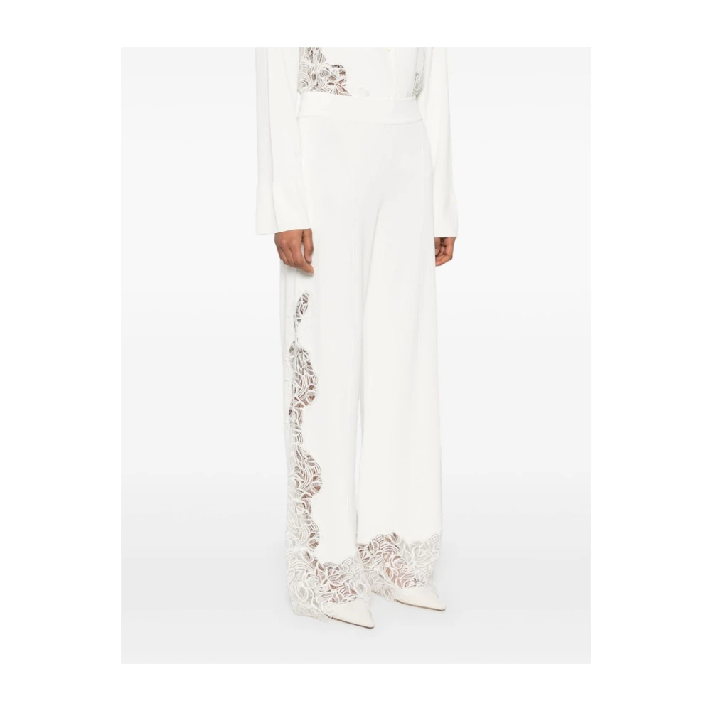 Ermanno Scervino Witte bloemen geborduurde elastische taille broek White Dames