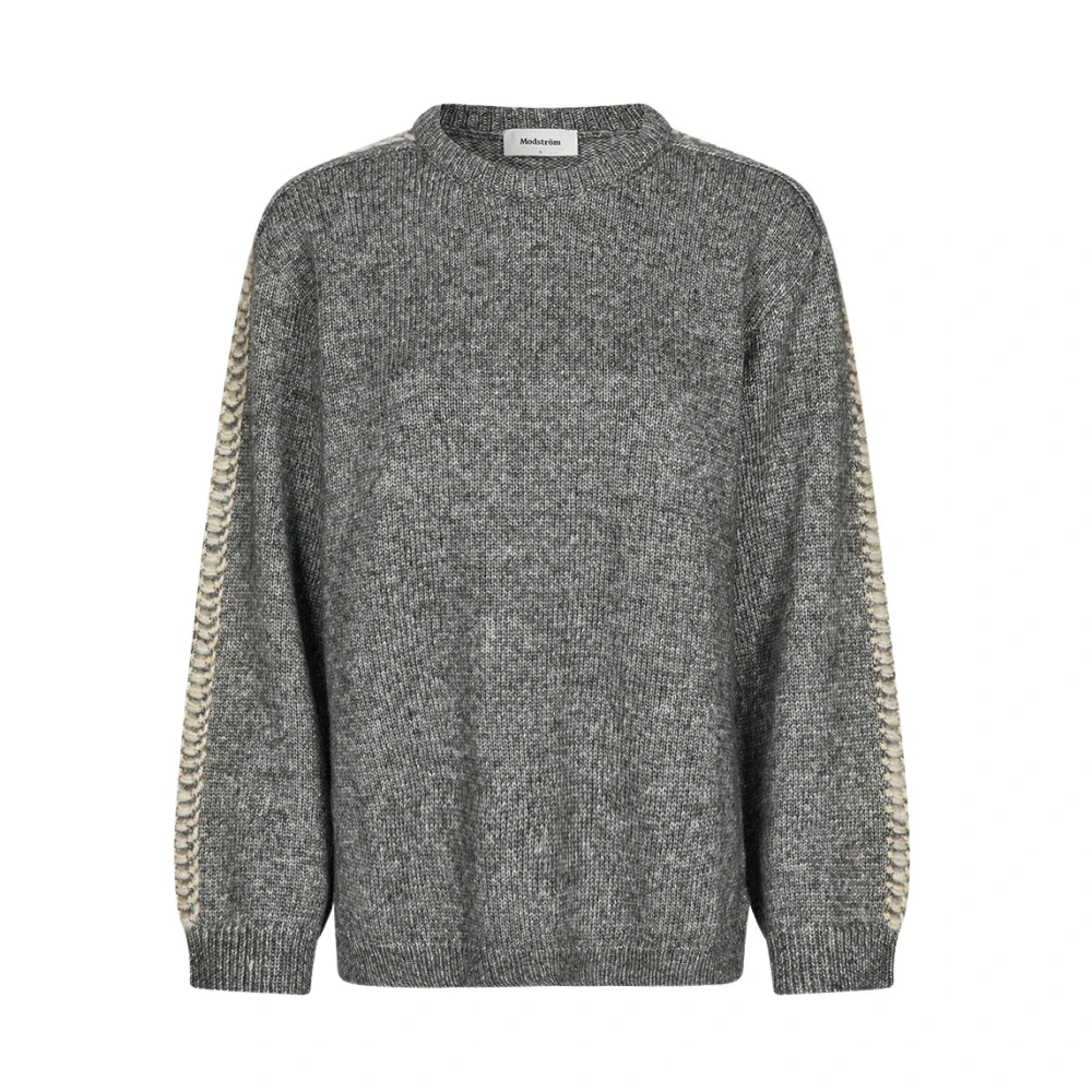 Modström Donkergrijze trui met beige stiksels Gray Dames