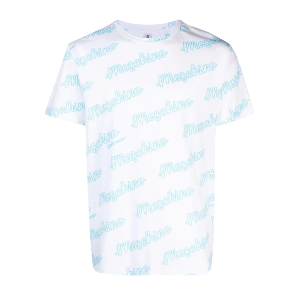 Moschino Witte Katoenen T-shirt met Blauwe Print White Heren