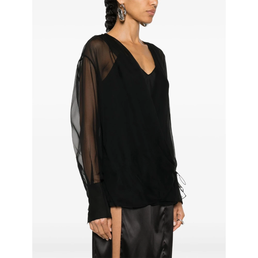 Givenchy Zwarte Zijden Chiffon Wrap Blouse Black Dames