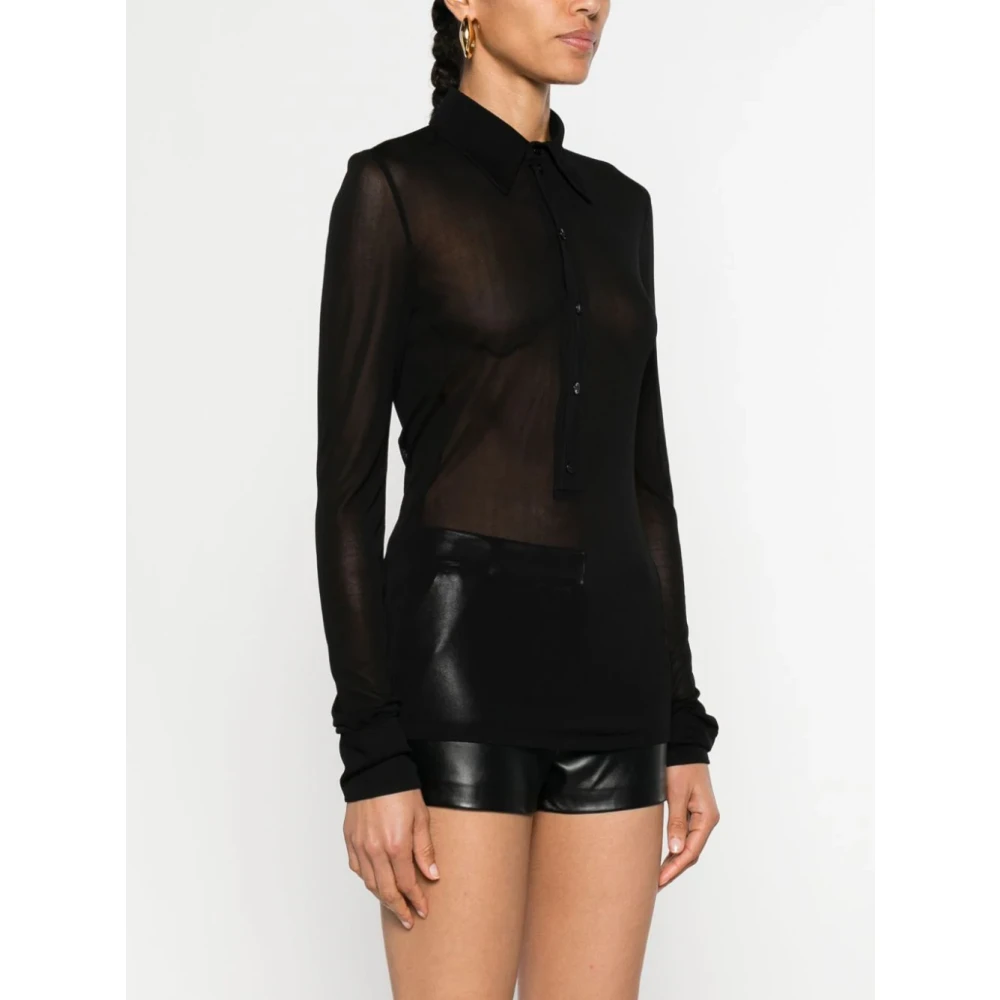 Saint Laurent Zwarte Semi-Transparante Shirt met Puntkraag Black Dames