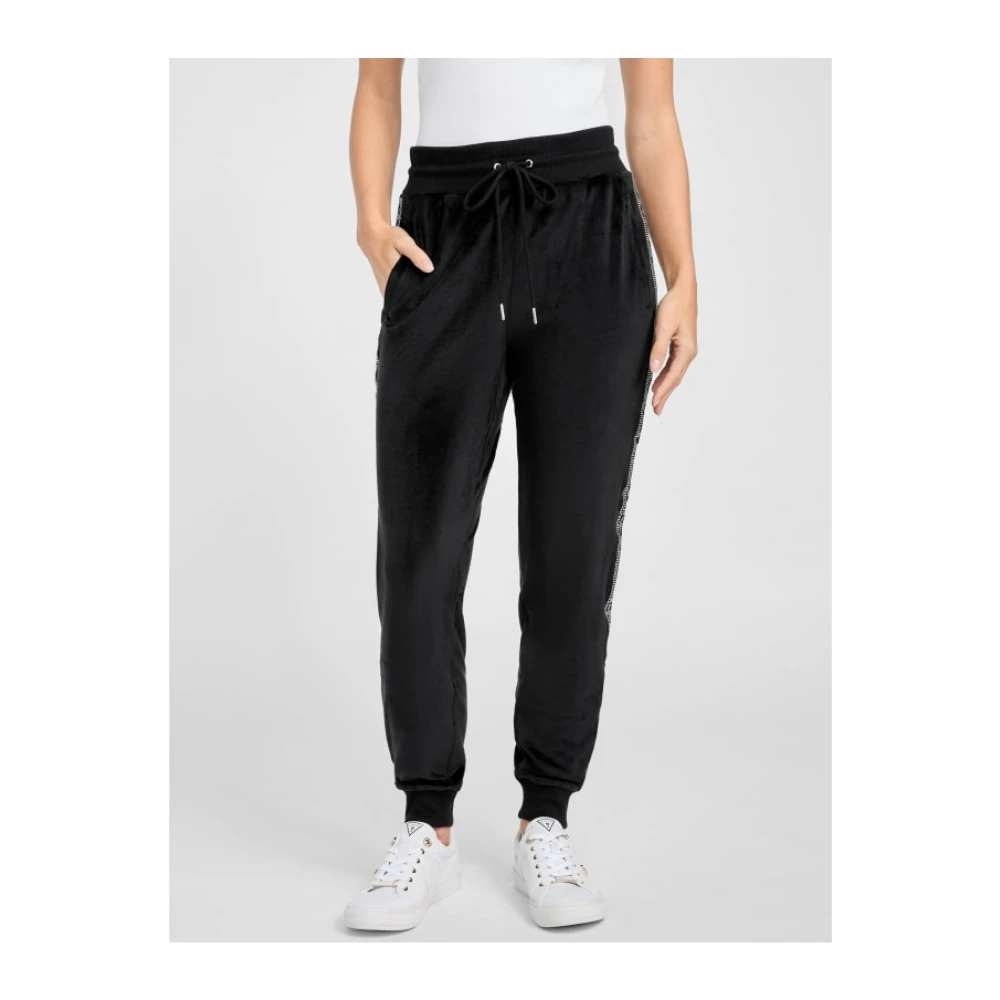 Guess Velours Joggingbroek Zwart Taps Versierd Black Dames