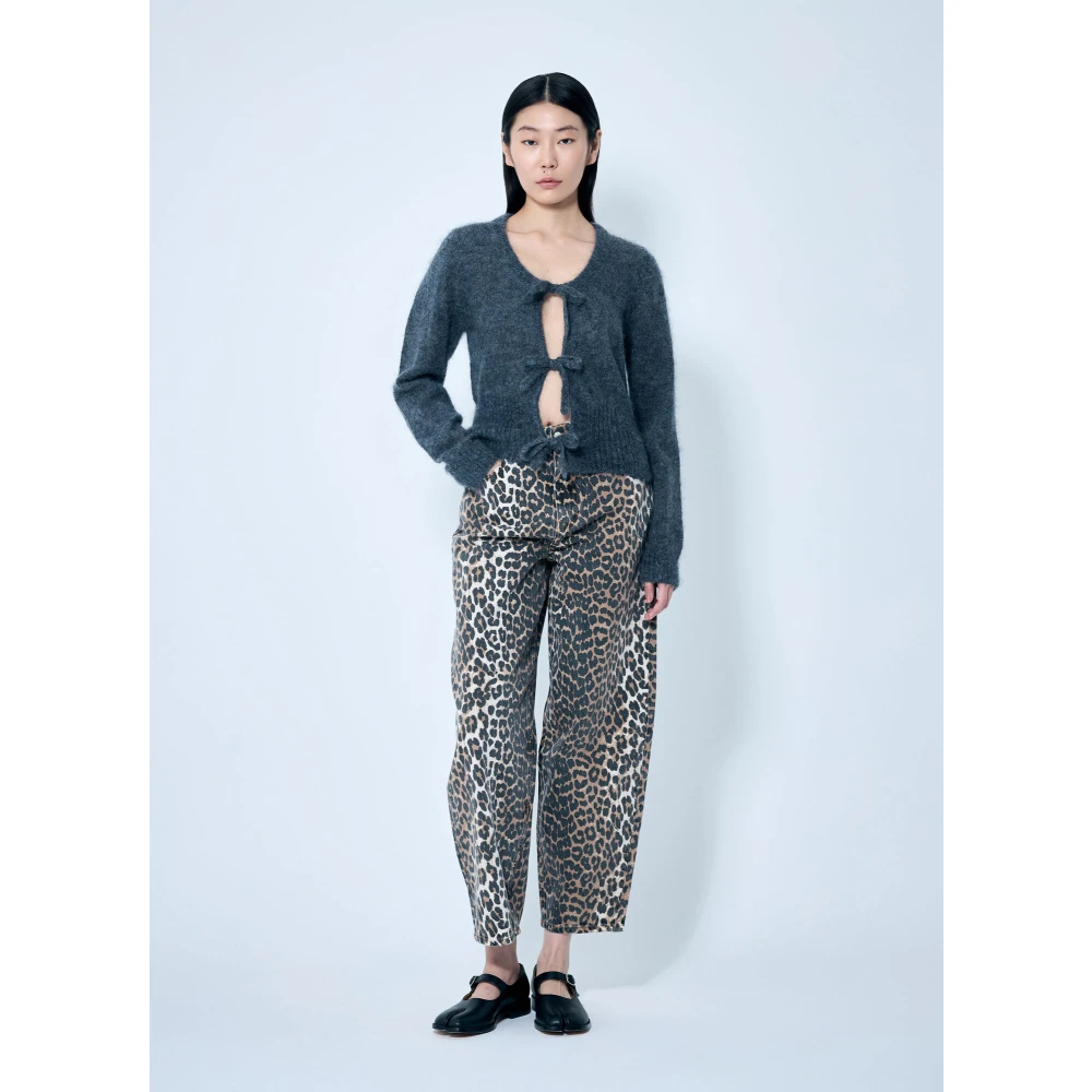 Ganni Mohair Tie-String Cardigan Gray Dames