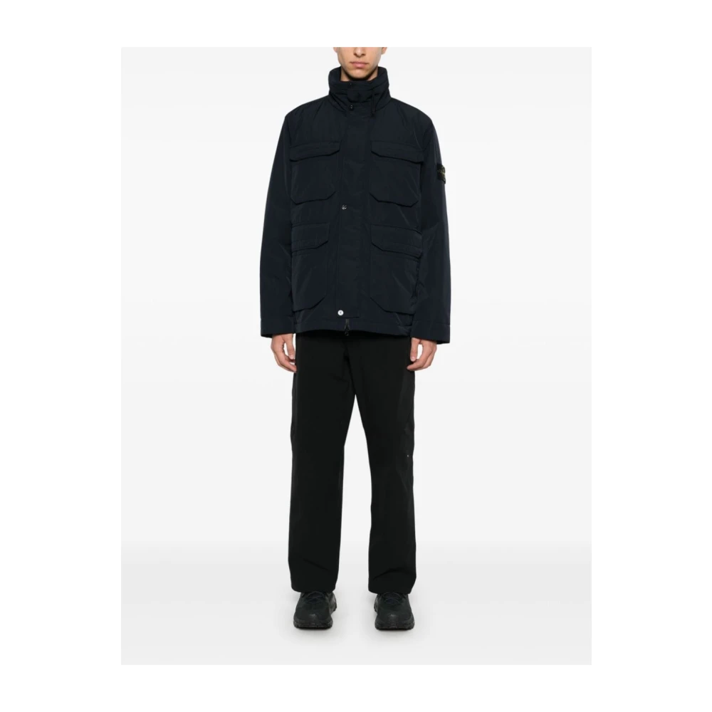 Stone Island Navy Blauw Gewatteerd Jack Hoge Kraag Blue Heren