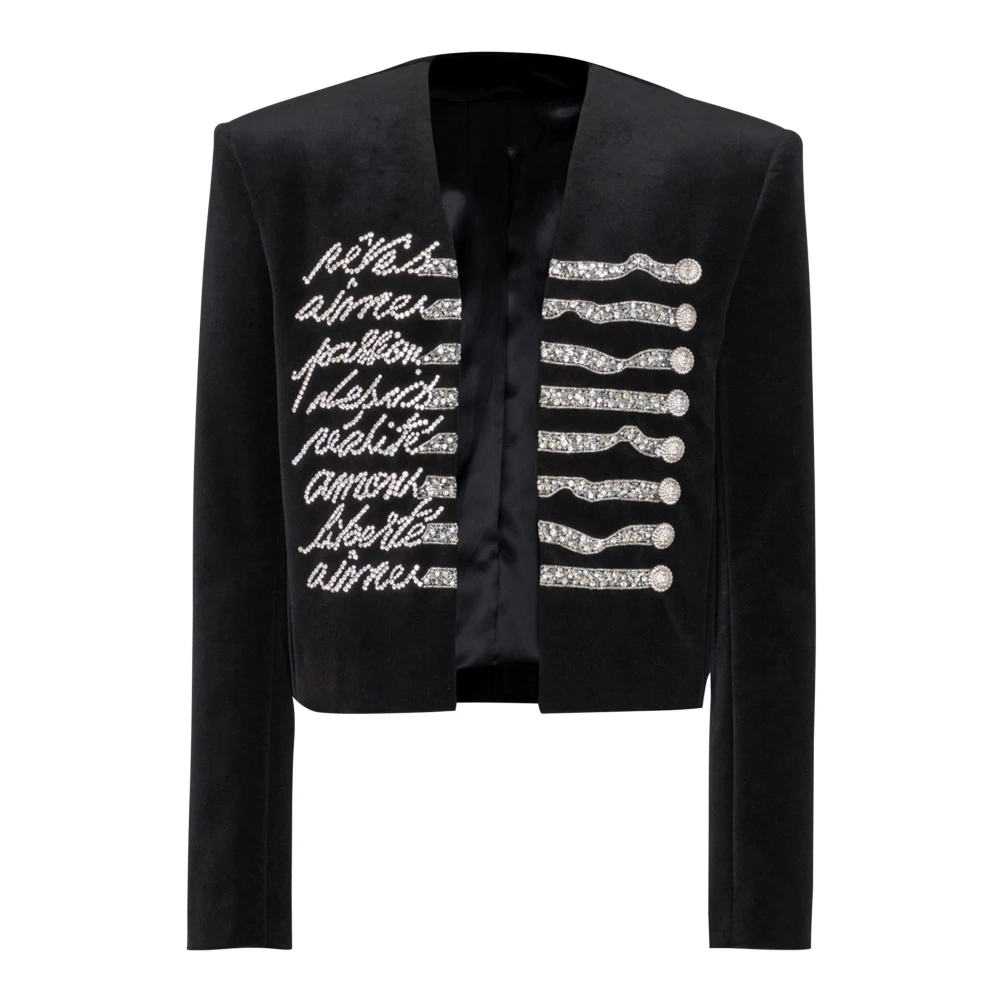 Balmain Geknipte fluwelen jas met 'Love Letter' borduurwerk Black Heren
