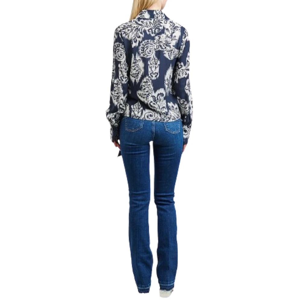Liu Jo Blauwe Tapestry Prints Shirt Knoop Stijl Multicolor Dames