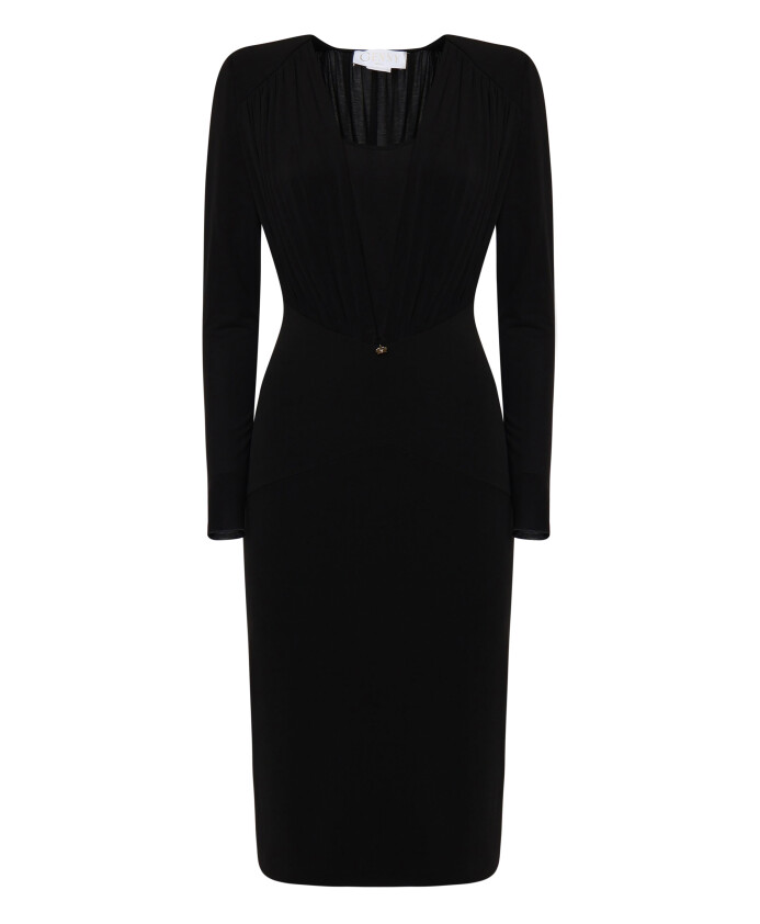 robe-noire-a-col-en-v-avec-manches-longues