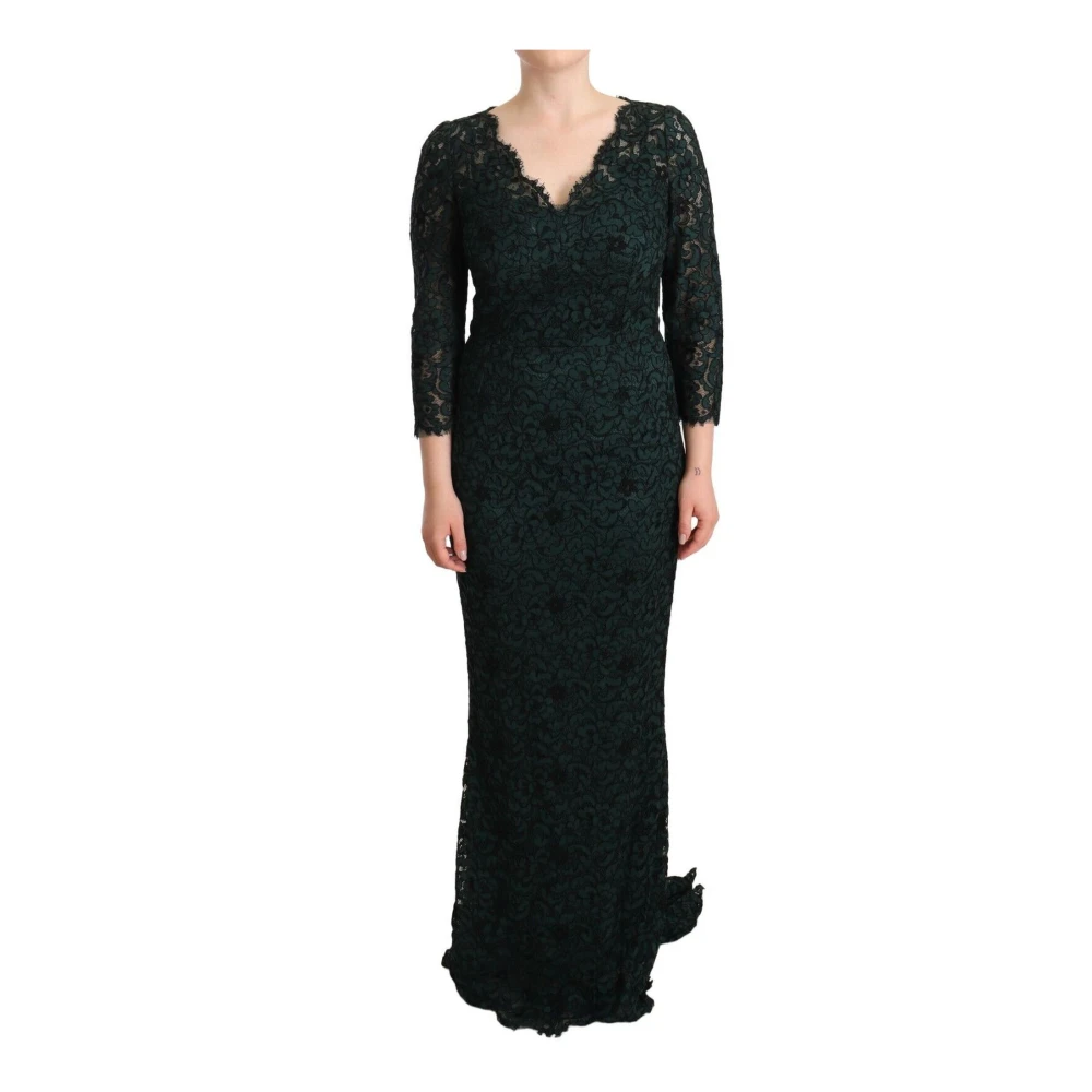 Dolce & Gabbana Green Floral Lace Maxi Dress - Female - Gowns - Green - L - Dresses