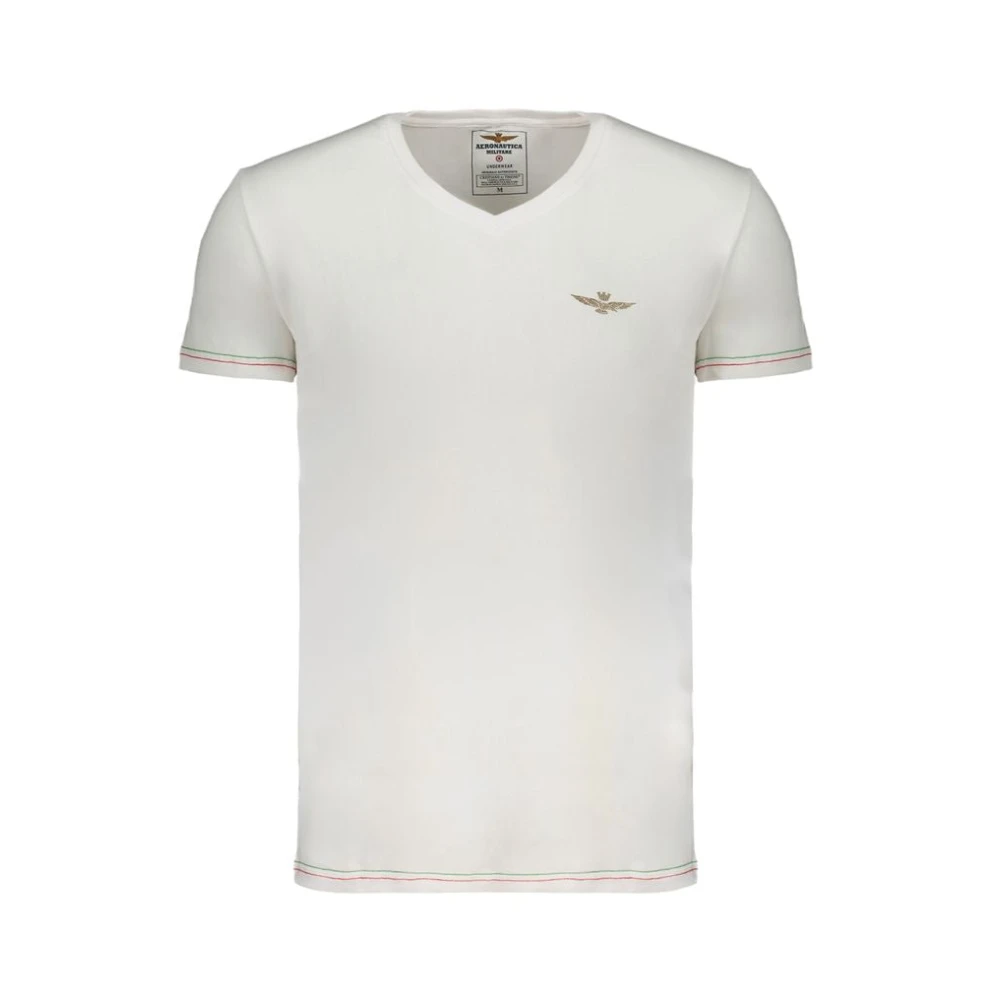 Aeronautica militare Militaire luchtvaart T-shirt korte mouwen V-hals contrastdetails print logo White Heren