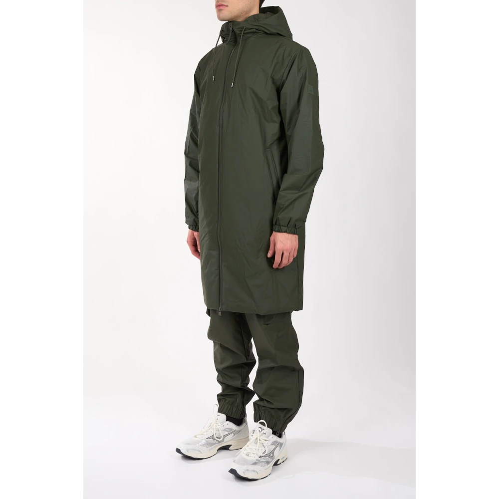 Rains Lange Geïsoleerde Hoodie Jas Green Heren