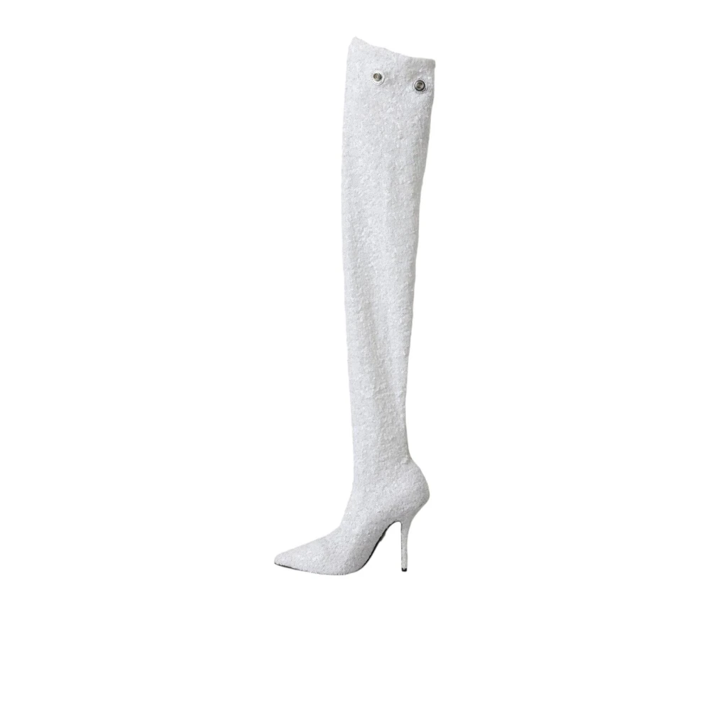 Dolce & Gabbana Women's White Sequin Over-The-Knee Boots