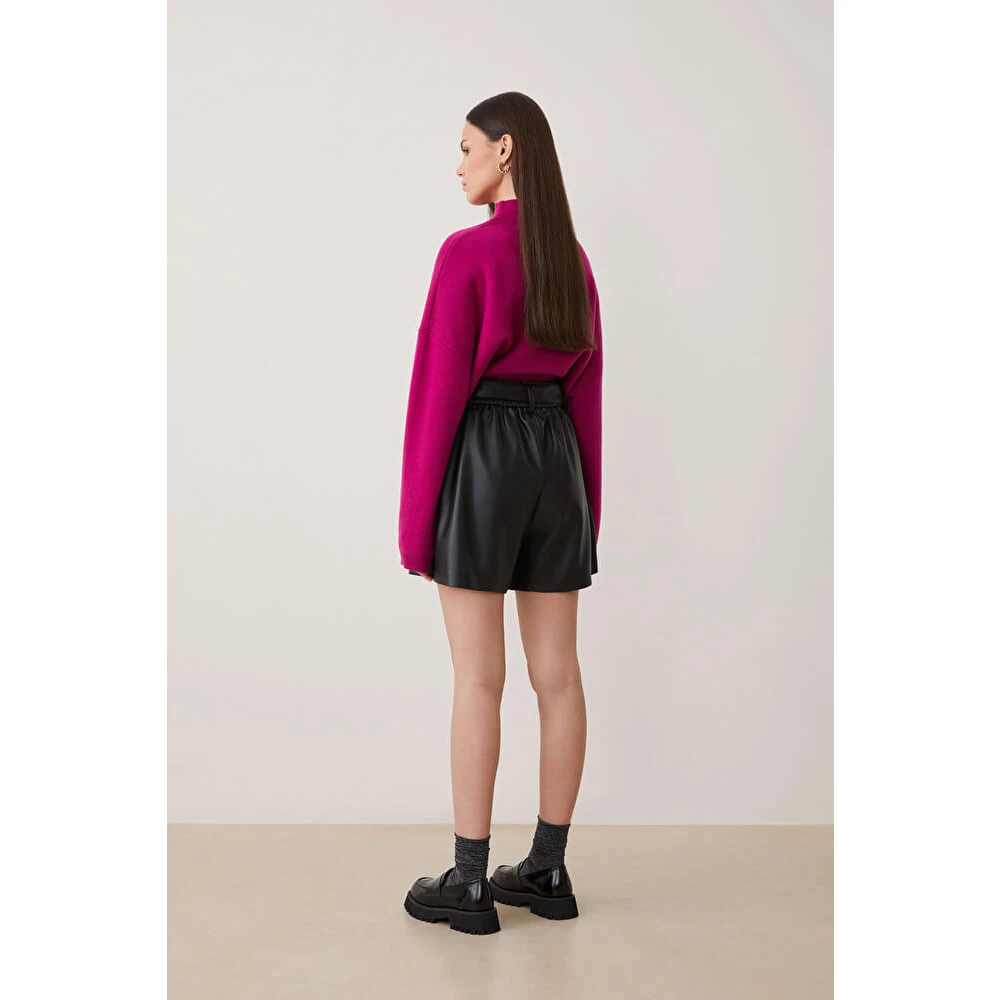 Suncoo Hoge taille imitatieleer shorts Black Dames