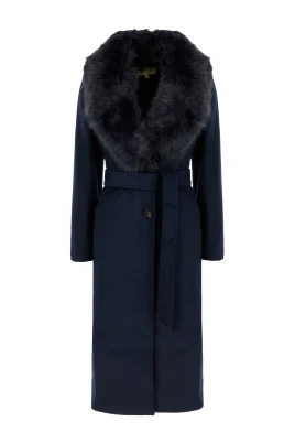 Faux Fur Trim Wool Blend Coat