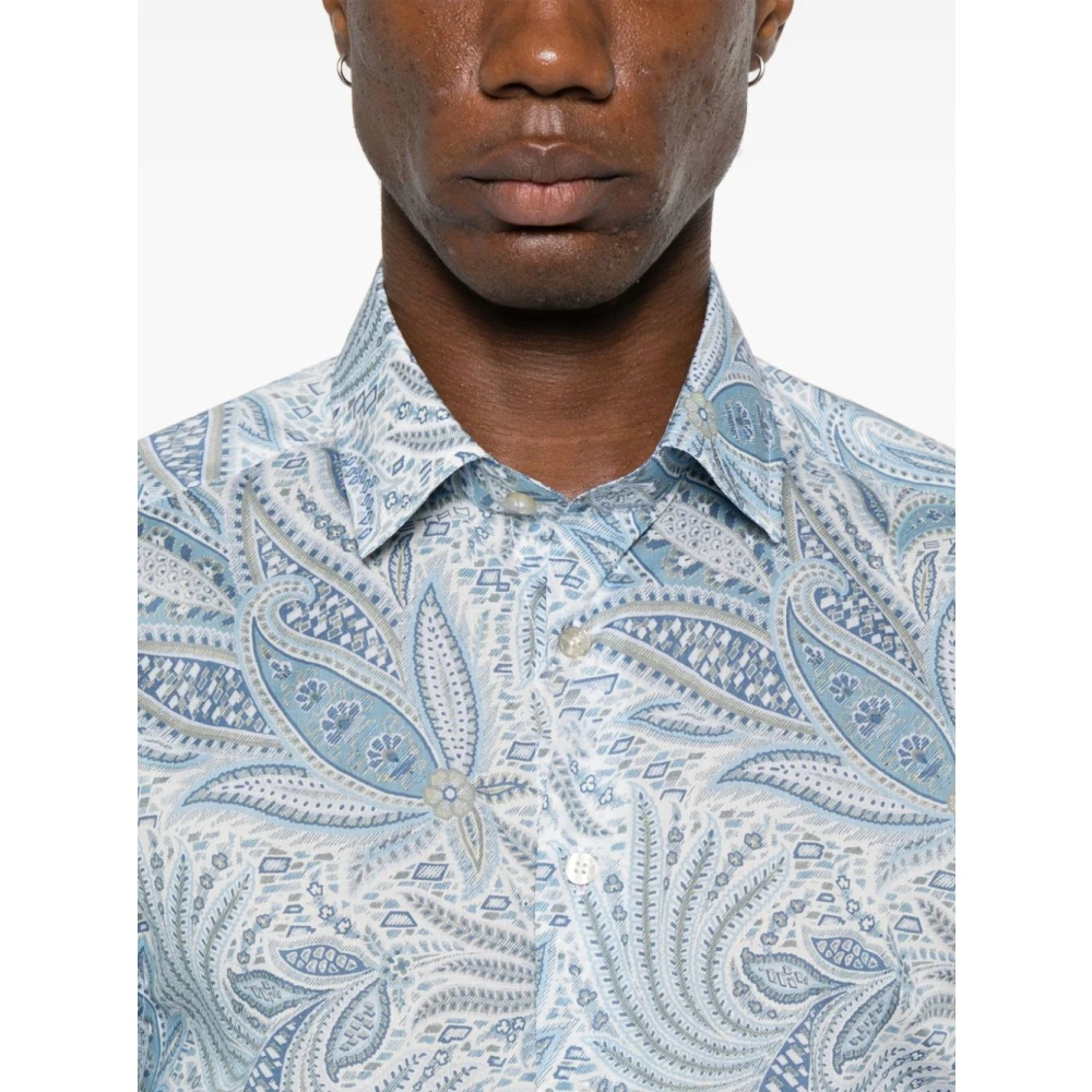 ETRO Kasjmierprint Shirt Wit Knoopsluiting voorzijde Blue Heren