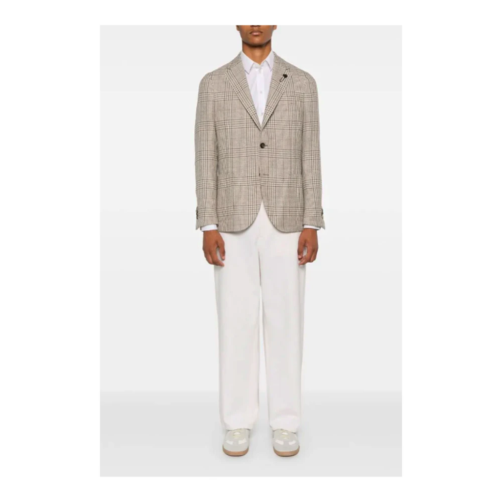 Lardini Geruite Alpaca-Wol-Zijde Jas Beige Heren