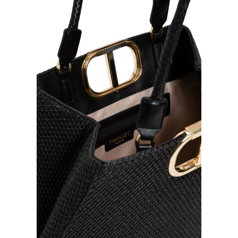 Twinset Zwarte geweven stro shopper tas Black Dames