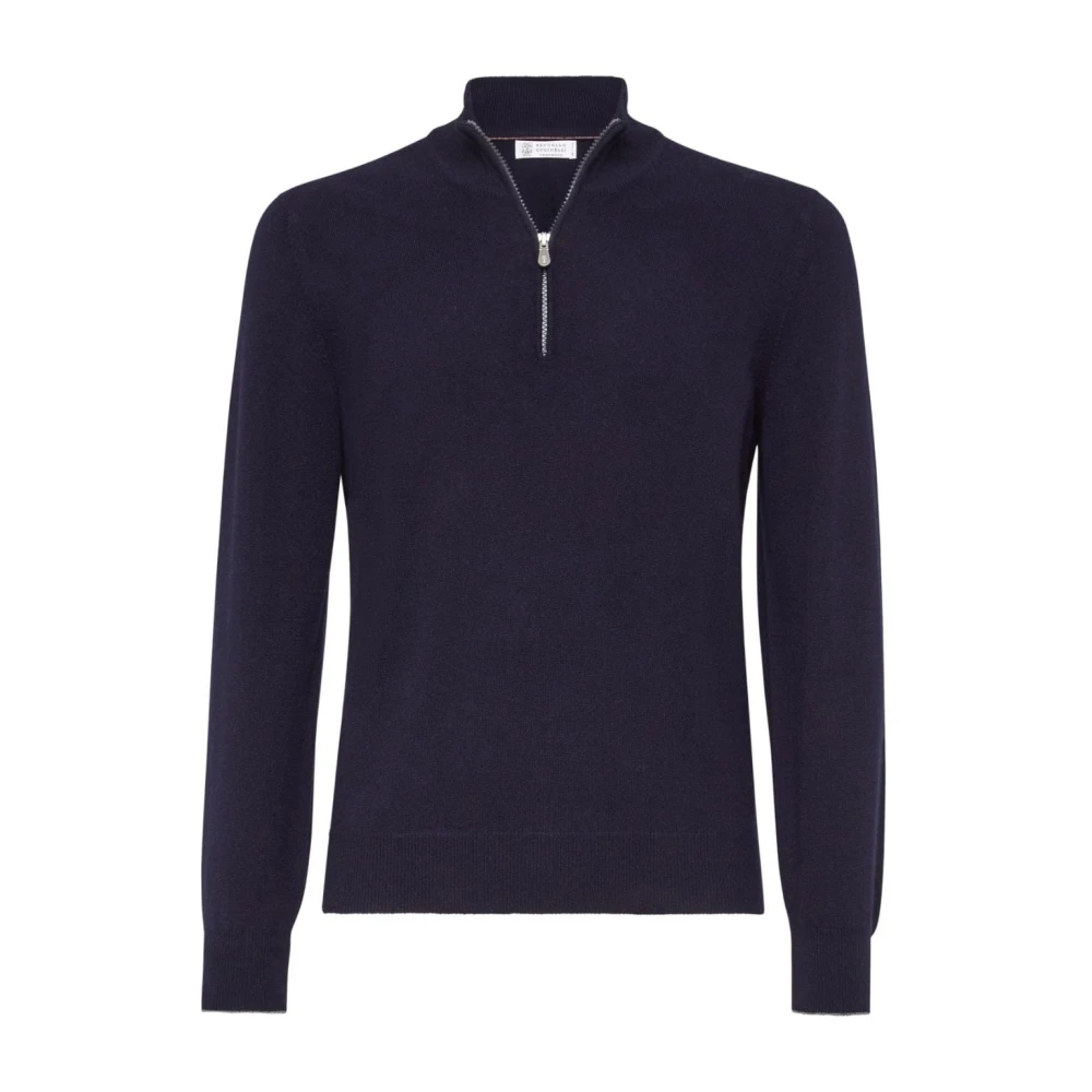 Navy Blue Cashmere Funnel Neck Sweater