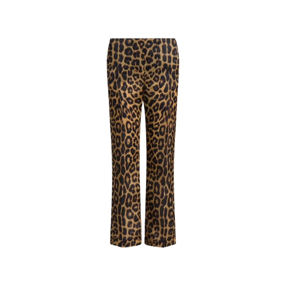 Alberta Ferretti Women's Brown Straight Silk Organza Leopard-Print Trousers - Wide Trousers - L - Trousers