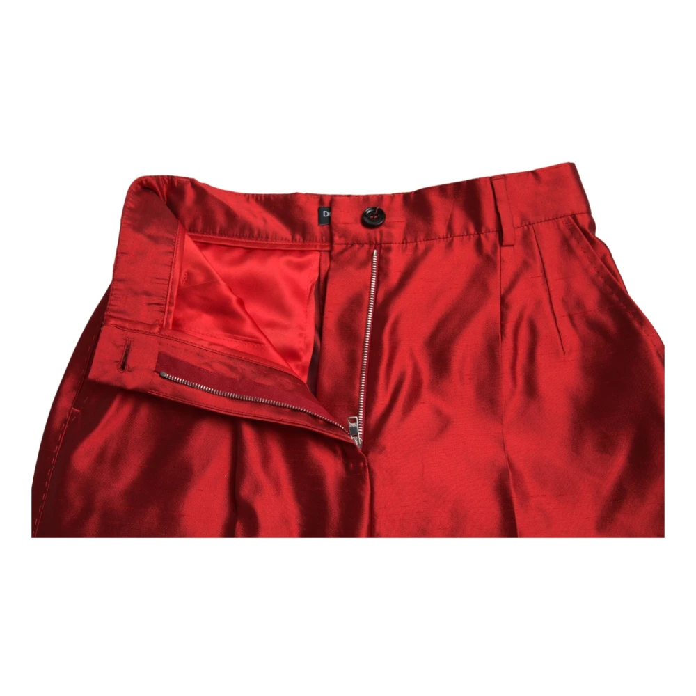 Dolce & Gabbana Rode zijden broek met hoge taille en wijde pijpen Red Dames