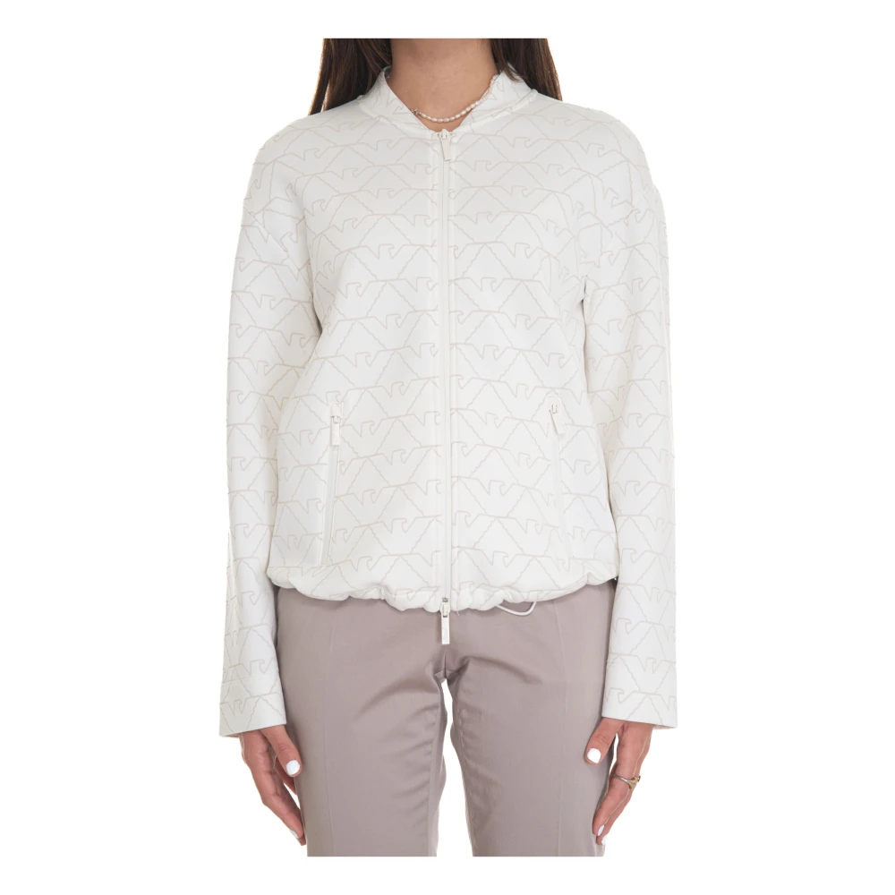 Emporio Armani Sweatshirt met rits Logo Trekkoord Zakken Drop Schouder White Dames