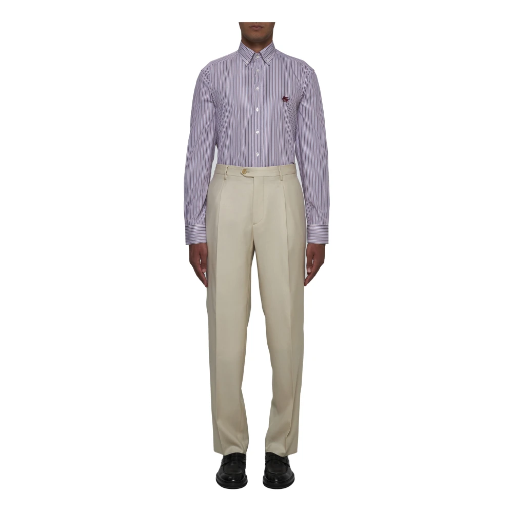 ETRO Gestreept Katoenen Overhemd Roze Aubergine Multicolor Heren