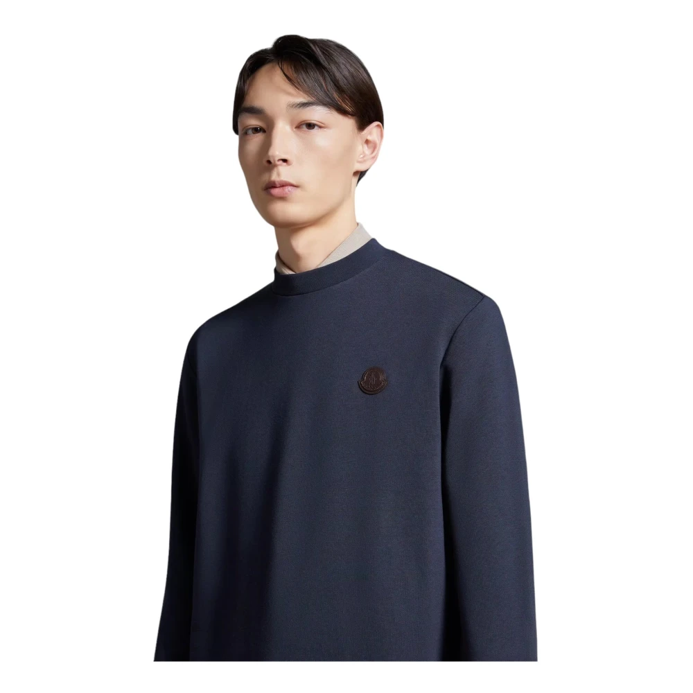 Moncler Logo Patch Crew Neck Sweatshirt Blue Heren