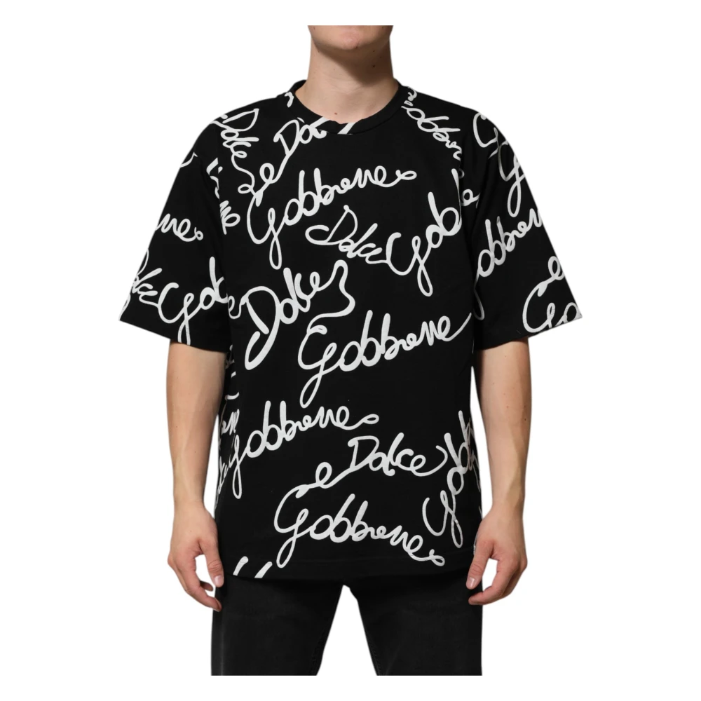 Dolce & Gabbana , T-Shirts, Male, Black, S, Black Logo Print Crew Neck T-Shirt