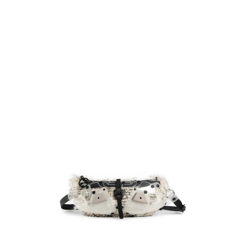 Kuboraum Transparante Zwarte Satchel Faux Fur Trim White Unisex
