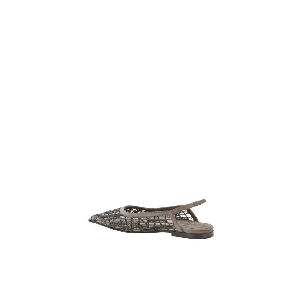 BRUNELLO CUCINELLI Grijze Geborduurde Slingback Ballerina's Gray Dames